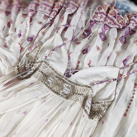 NWT Camilla White Boho Beaded Silk Gown - Picture 9 of 13